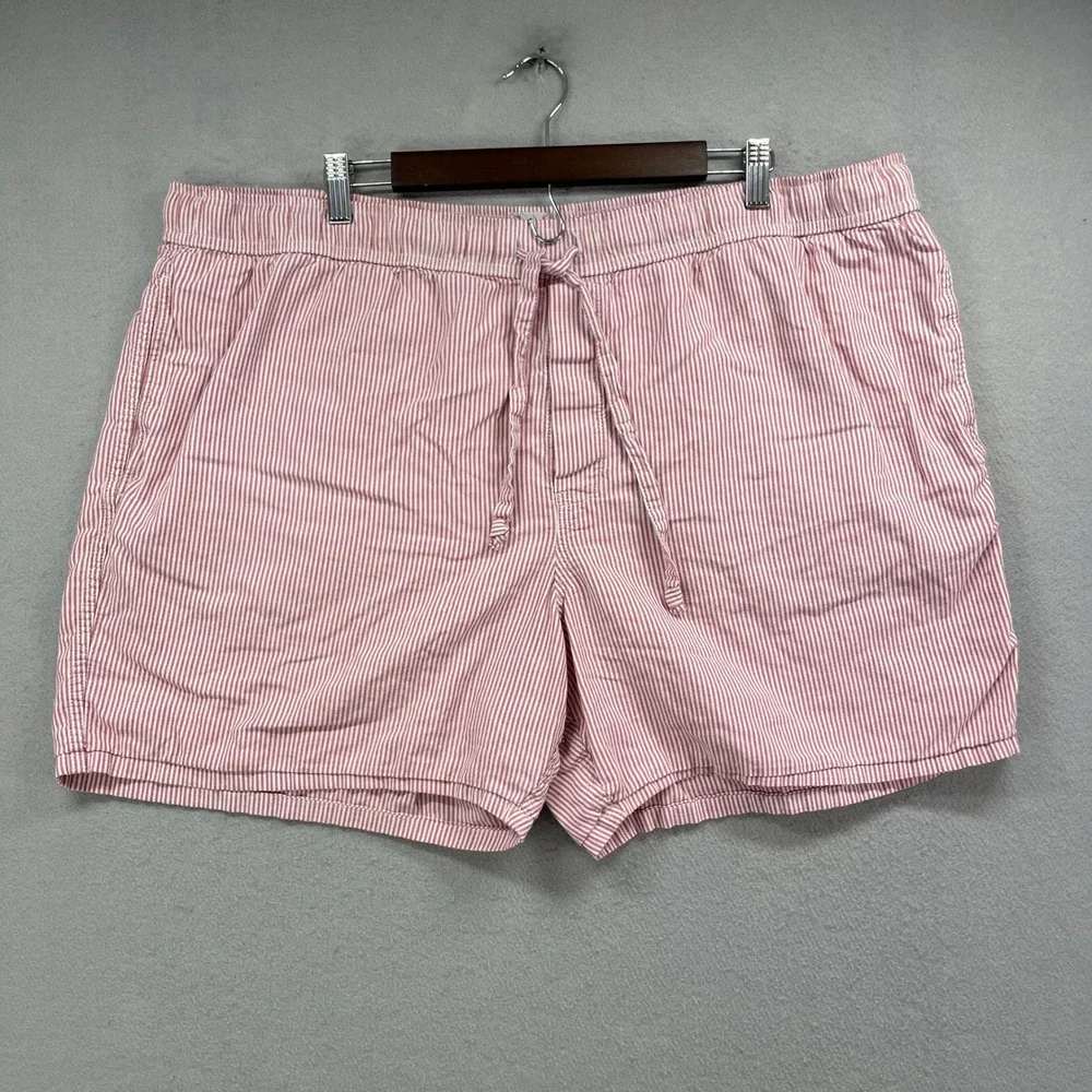 J Crew Pull On Shorts Mens XXL Red White Striped Cotton Preppy Oxford Lounge